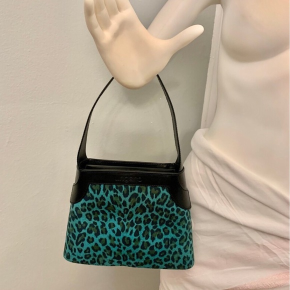 Emanuel Ungaro Paris Teal/Black Animal Purse /Leather & Suede - Picture 1 of 10